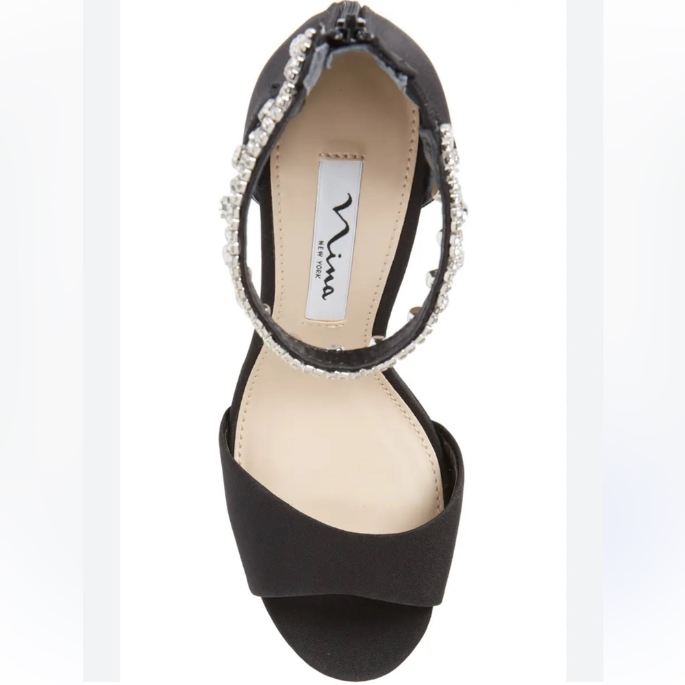 Nina Black Heels with Silver Strap Embellishments 8.5